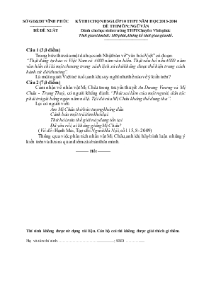 Kỳ thi chọn hsg lớp 11 THPT năm học 2013 - 2014 đề thi môn Ngữ Văn